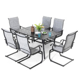 NUU GARDEN 7 Piece Outdoor Dining Set, 6 All Weather Padded Textilene Patio Chairs and 61" Rectangular Dining Table with 1.77" Umbrella Hole, for Garden, Patio, Light Grey and Black NUU GARDEN