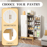 HOLTICO 45'' Storage Cabinet with Doors and Adjustable Shelves,Food Pantry Cabinet for Kitchen,Dining Room,Living Room and Garage,Gold Lines and Legs, White. HOLTICO