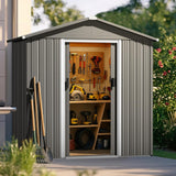 Nuu Garden 6 x 4 FT Outdoor Storage Shed with Sliding Doors, Galvanized Metal Garden Storage Shed with Sloping Roof, Rust-Resistant Backyard Tool Shed with Air Vents for Patio, Lawn, Gray NUU GARDEN