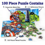 LELEMON Puzzles for Kids Ages 4-8,100 Piece Puzzles for Kids in a Metal Box, Educational Kids Puzzles Jigsaw Puzzles 100 Piece Puzzle Games Puzzle Toys Childrens Puzzles for Girls and Boys LELEMON