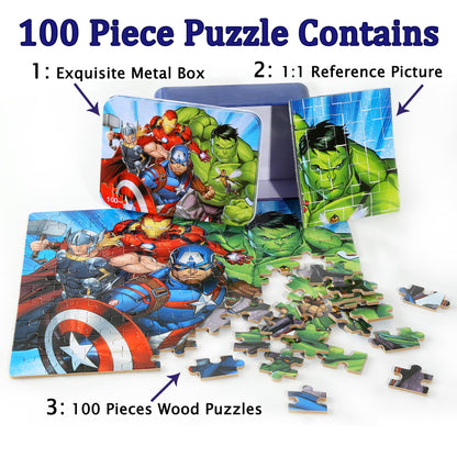 LELEMON Puzzles for Kids Ages 4-8,100 Piece Puzzles for Kids in a Metal Box, Educational Kids Puzzles Jigsaw Puzzles 100 Piece Puzzle Games Puzzle Toys Childrens Puzzles for Girls and Boys