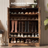 Vantic Farmhouse Hall Tree with Shoe Storage Cabinet, 14 Coat Hooks & 6 Tier Organizer, Rustic Brown Vantic