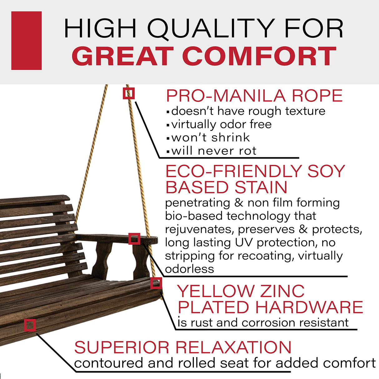 Amish Casual Heavy Duty 800 Lb Roll Back Treated Porch Swing with Hanging Ropes (5 Foot, Dark Walnut Stain) Amish Casual