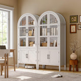 ONBRILL 71" Tall Arched Cabinet, 5-Tier Arched Kitchen Pantry with Glass Doors & Shelves, Modern Display Arch Cabinet with Adjustable Feet, Wooden Pantry for Living Room, Dining Room, Off White ONBRILL