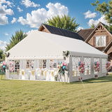 DWVO 20x30FT Heavy Duty Party PVC White Tent Wedding Event Shelters Upgraded Galvanized Ripple Canopy with Large Roof Removable Sidewalls & 3 Storage Bags 600D Oxford Commercial DWVO