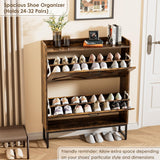 Nicetree Shoe Cabinet Organizer with 2 Flip Drawers, Freestanding Narrow Rack with Metal Legs, Farmhouse Slim Shoe Storage for Entryway, Foyer, Hallway, Rustic Brown Nicetree