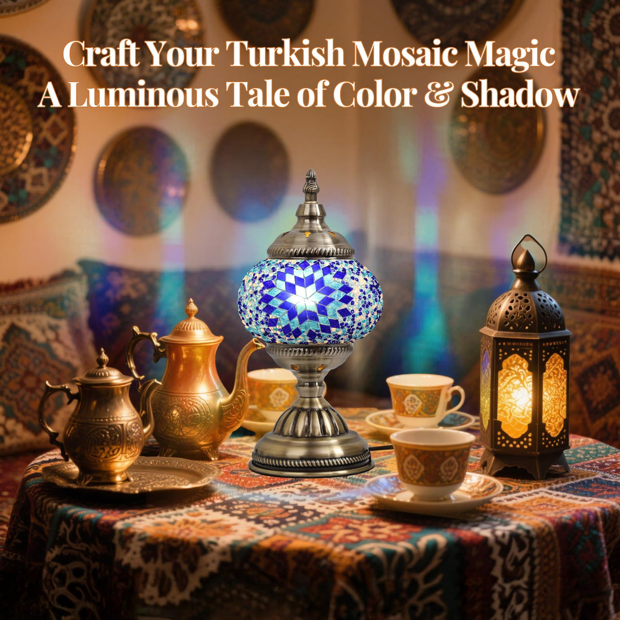BOHMR DIY Turkish Mosaic Lamp Kit,Table Lamp Making Kit,Easy No Skills Craft for Family Team,Decorative Table Desk Light Crfat Kit for Living Room Bedroom, Make Your Own Table Lamp,Gifts,Blue BOHMR