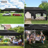 COBIZI 10x30 Heavy Duty Pop up Canopy with 8 sidewalls Stable Wedding Outdoor Tents for Parties Canopy Pop Up Party Tent UPF 50+ Waterproof Commercial Gazebo with Roller Bag, Black(Windproof Upgraded) COBIZI