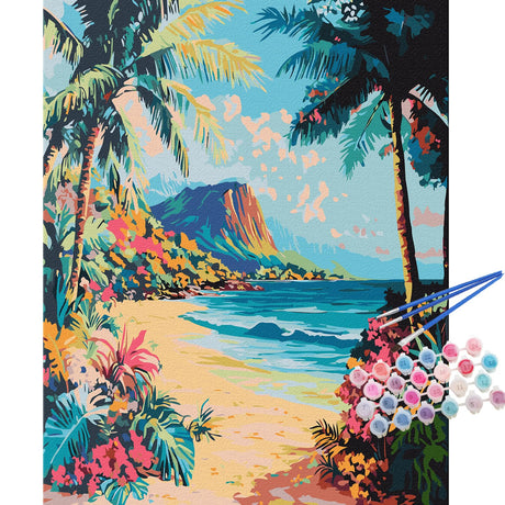 TOCARE Paint by Numbers Kit for Adults Beginner,Palm Tree Beach Adult Paint by Number Canvas, Acrylic Adults' Paint-by-Number Kits Sea for Home Wall Decor 16x20inch TOCARE