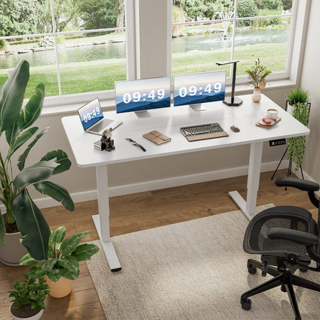 Furmax Electric Height Adjustable Standing Desk Large 63 x 24 Inches Sit Stand Up Desk Home Office Computer Desk Memory Preset with T-Shaped Metal Bracket, White Furmax