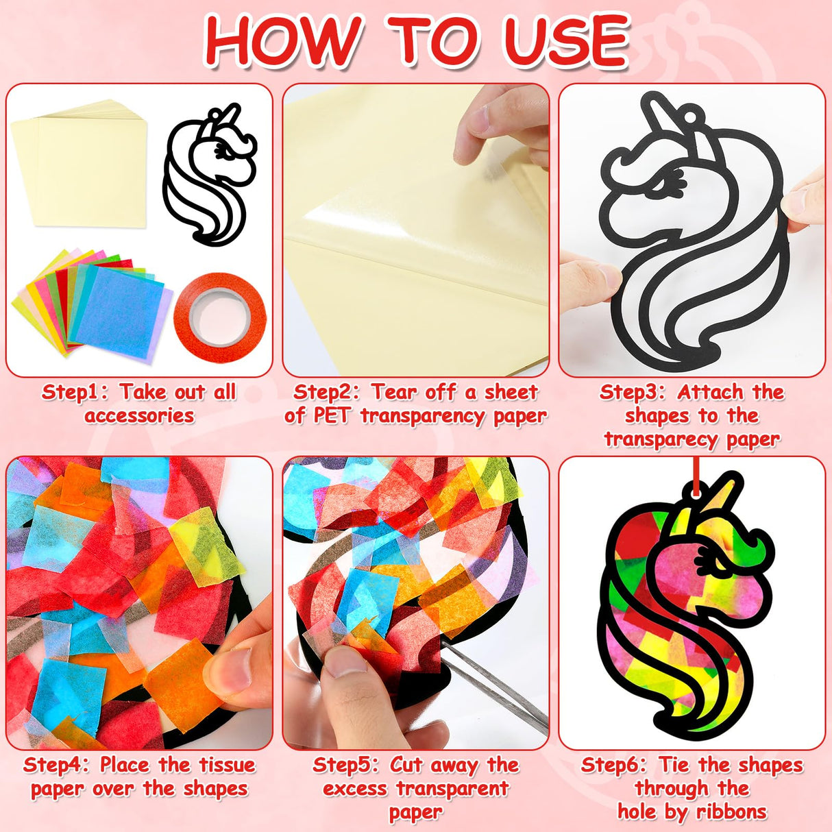 Qyeahkj 36 Set Unicorn Suncatchers Crafts for Kids DIY Unicorn Tissue Paper Crafts Window Stained Glass Effect Rainbow Hanging Decor School Home Creative Activity Art Project Birthday Party Favor Gift Qyeahkj