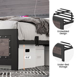 Curtainboro King Size Bed Frame with Charging Station, Bed Frames with Modern Industrial Wood & Rivet Design, No Box Spring Needed, Quick 15-Min Assembly Curtainboro