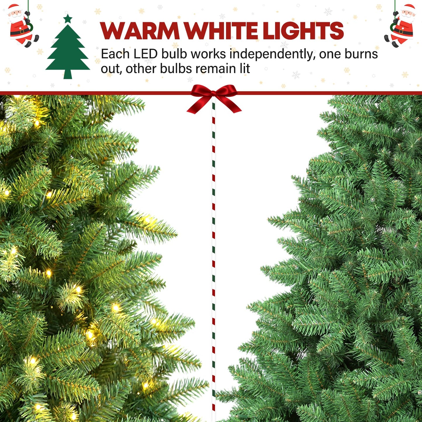 VIVATREES 9ft Prelit Christmas Tree with 600 Warm White LED Lights, Artificial Christmas Tree with 2100 PVC Branch Tips for Home, Party, Holiday, Metal Stand and Hinged Branches