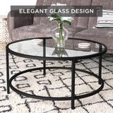 Best Choice Products 36in Modern Round Tempered Glass Accent Side Coffee Table for Living Room, Dining Room, Tea, Home Décor w/Metal Frame, Non-Marring Foot Caps - Black Best Choice Products
