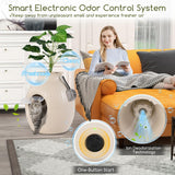 Tangkula Hidden Litter Box Plant, Cat Litter Box Enclosure Furniture with Odor Removal System, 4 Modes Lights, Artificial Plant, Pebbles, Door, Scoop, Planter Litter Box for Large Cats, Easy to Clean Tangkula