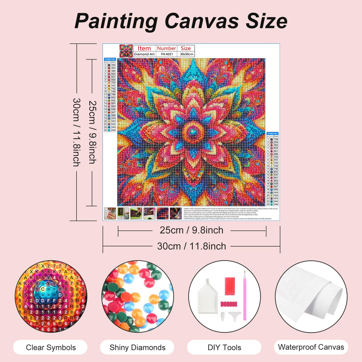 FHBUBPUP 5D Diamond Painting Kits for Adults, Mandala Diamond Art Kits for Beginners - DIY Full Drill Round Diamond Dot Gem Art Flower, Craft Gift Suitable for Home Wall Decoration 12×12Inch FHBUBPUP