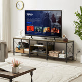 VECELO TV Stand with Power Outlets for 75 Inch Industria Media Entertainment Center with Charging Station, 3-Tier Open Shelves & Metal Frame for Living Room, Bedroom, 70 Inch, Brown VECELO