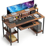 VERMESS 48Inch Computer Desk, Home Office Desks with Keyboard Tray, Gaming Desk with CPU Stand Shelf,Industrial Study Table Wide Writing Desk with Storage Shelves for 2 Monitors, Rustic Brown VERMESS