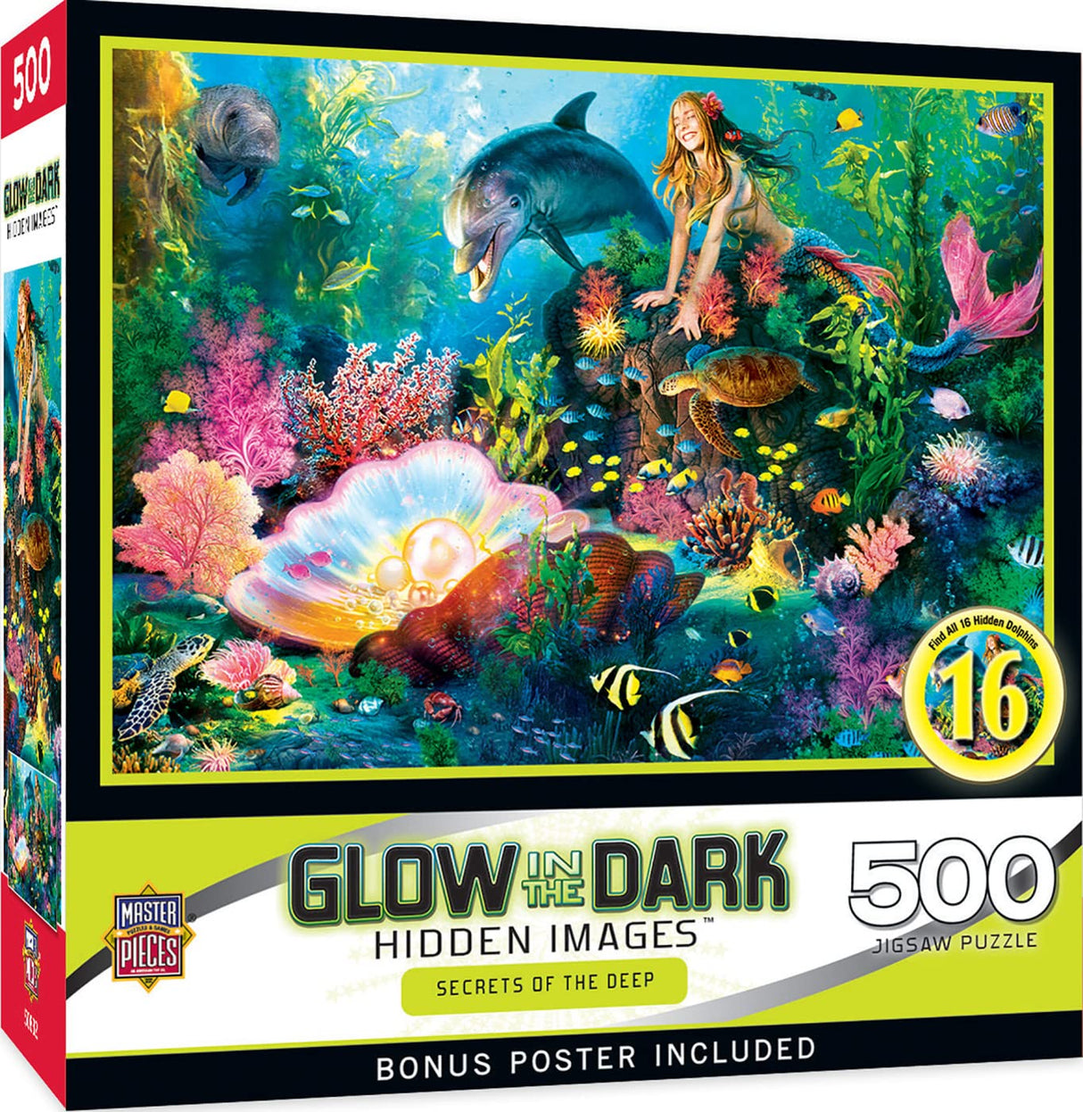 Masterpieces 500 Piece Glow in The Dark Jigsaw Puzzle for Adults, Family, Or Kids - Secrets of The Deep - 15"x21" Masterpieces