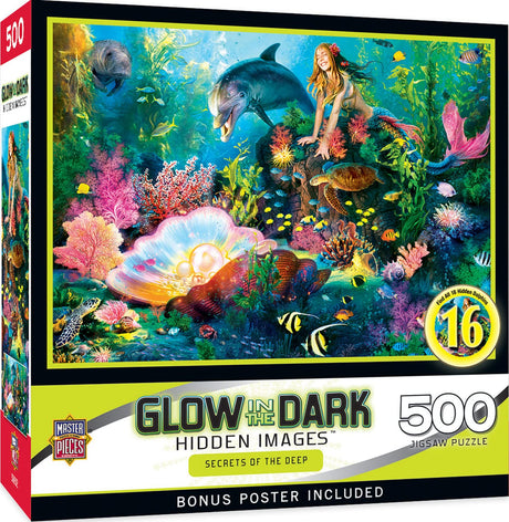 Masterpieces 500 Piece Glow in The Dark Jigsaw Puzzle for Adults, Family, Or Kids - Secrets of The Deep - 15"x21" Masterpieces