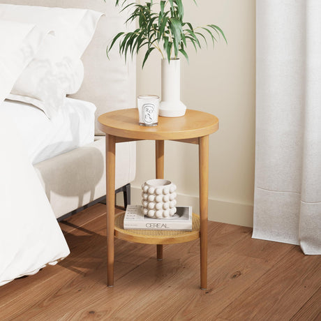Nathan James Sonia Round Modern Side Accent or End Living Bedroom and Nursery Room, 1 Table, Light Brown Wood Nathan James