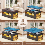 Itaar Lift Top Coffee Table, 4 in 1 Coffee Tables with Storage and Hidden Compartment, Farmhouse Coffee Table with 2 Fabric Drawers & LED Light for Living Room, Black Itaar