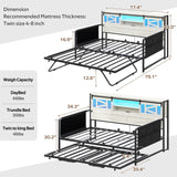 Dnxao Daybed with Trundle,Farmhouse Twin Bed Frame with 2-Tier Storage Shelves,LED Lights and Charging Station,Twin Sofa Daybed for Living Room,Bedroom and Guest Room,White Dnxao