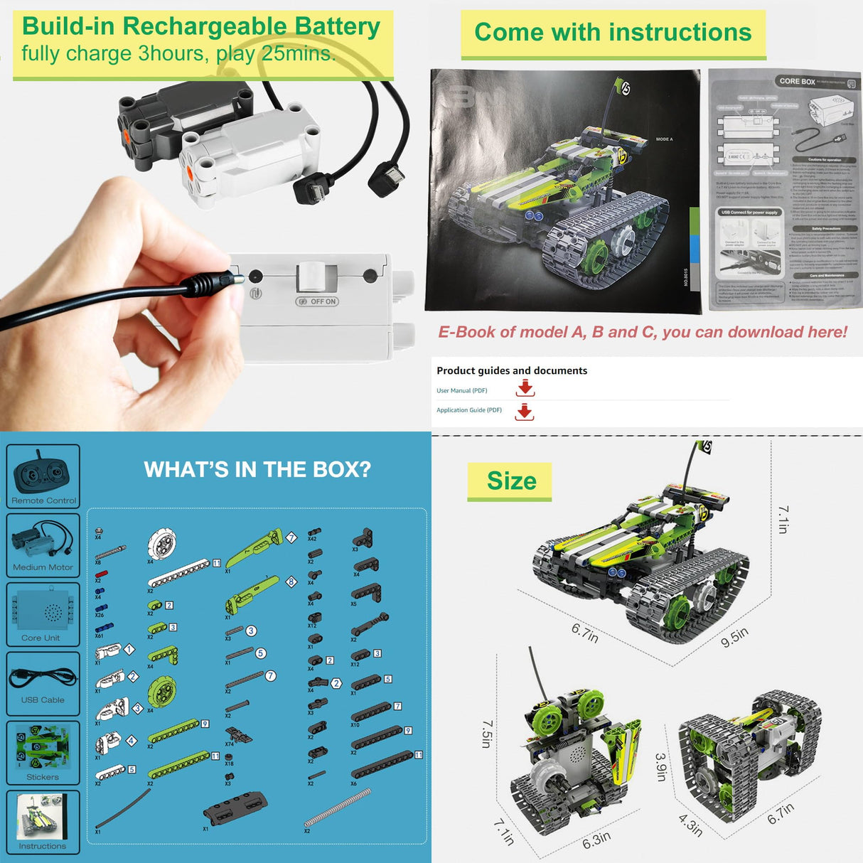 BIRANCO. Remote Control Tracked 3in1 Stunt Racer Building Kit - RC Car STEM Construction Toy, Gift Idea for Kids, Boys and Girls Ages 8-12 Year Old (353 Pcs) BIRANCO.