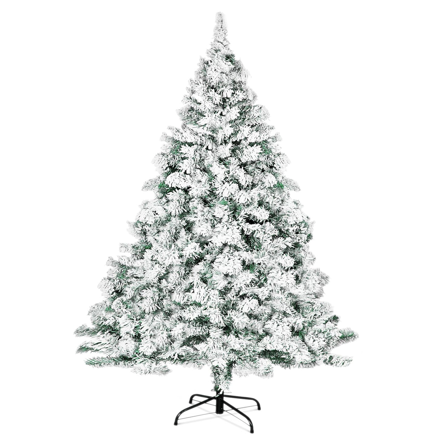 Outroad 7ft Snow Flocked Christmas Tree Premium Hinged Artificial Pine Tree,Xmas Tree Metal Stand and 1000 Lush Branch Tips Holiday Decorate, Easy to Assemble,White