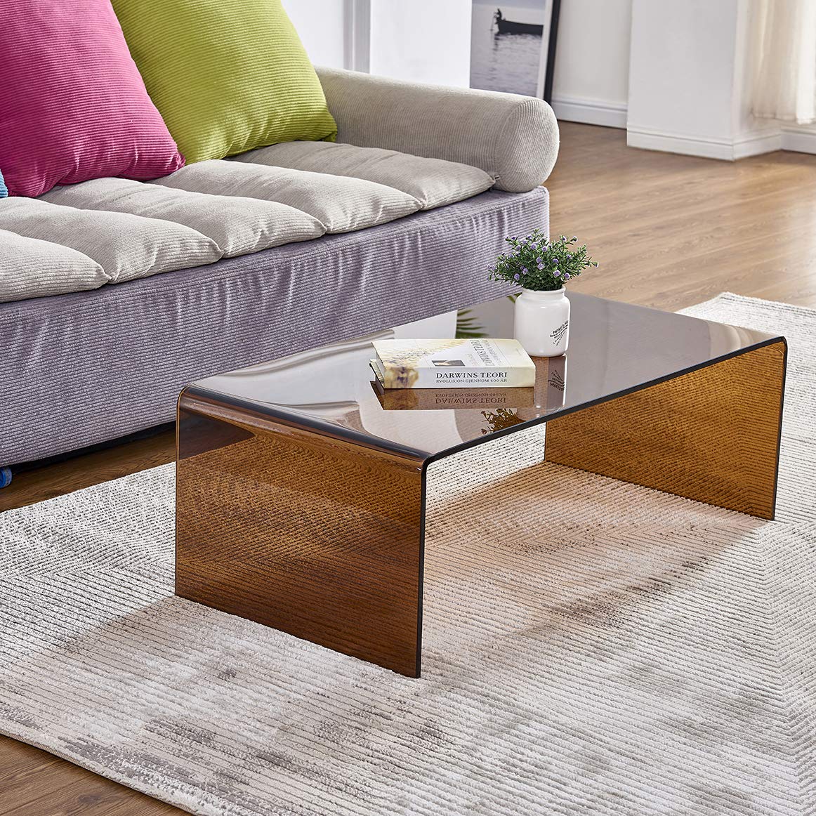 Premium Tempered Glass Coffee Table,Clear Coffee Table, Small Modern Coffee Table for Living Room,Match Well with Rug (Brown, 39.4"x19.7"x13.8") FENGHUA GLASS HOME