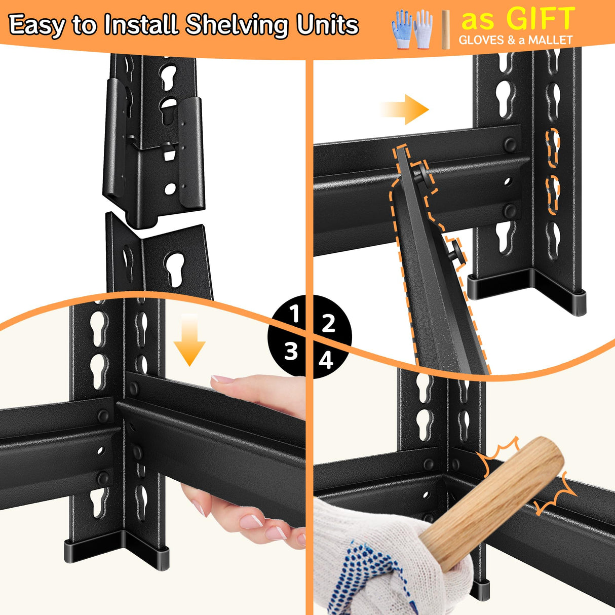 SUPPNEED Adjustable Shelving Units and Storage, 48”W Garage Shelving Heavy Duty,2000LBS Loads 4-Tier Garage Storage Shelves, Metal Shelves for Living Room,Pantry,48”W×16”D×72”W,Black SUPPNEED