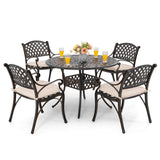 NUU GARDEN 5 Piece Outdoor Patio Dining Set with Beige Cushions, Cast Aluminum Round Dining Table with Umbrella Hole and Patio Dining Chairs for Garden, Balcony, Black with Bronze Edge NUU GARDEN