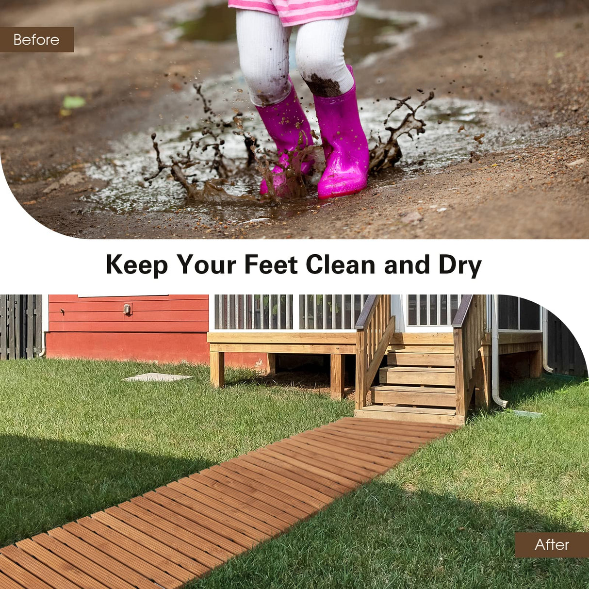 Giantex Garden Pathway Roll Up - 8ft Wood Walkway 22 inch Width, No Assembly Required, Outdoor Decorative Boardwalk Sidewalk Flooring Pavers for Lawns Backyard Patio Wedding Giantex