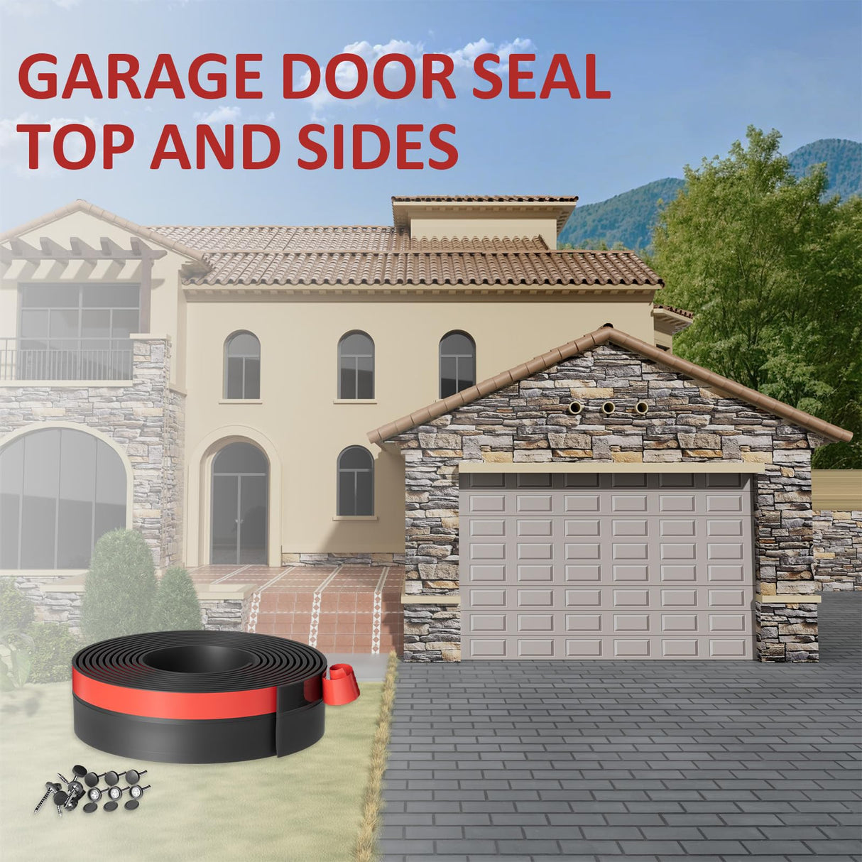 Greymond Garage Door Weather Stripping, 40 FT Black Garage Door Side and Top Seal Trim, Universal Adhesive Backed Garage Door Rubber Seal Strip Replacement Greymond