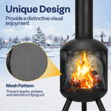 VIVOHOME 46 Inch Chiminea Outdoor Fireplace, Cold-Rolled Steel Wood Burning Fire Pit with Mesh Design, Top Chimney Cover, and Fire Poker Ideal for The Patio, Garden, and Backyard Black VIVOHOME