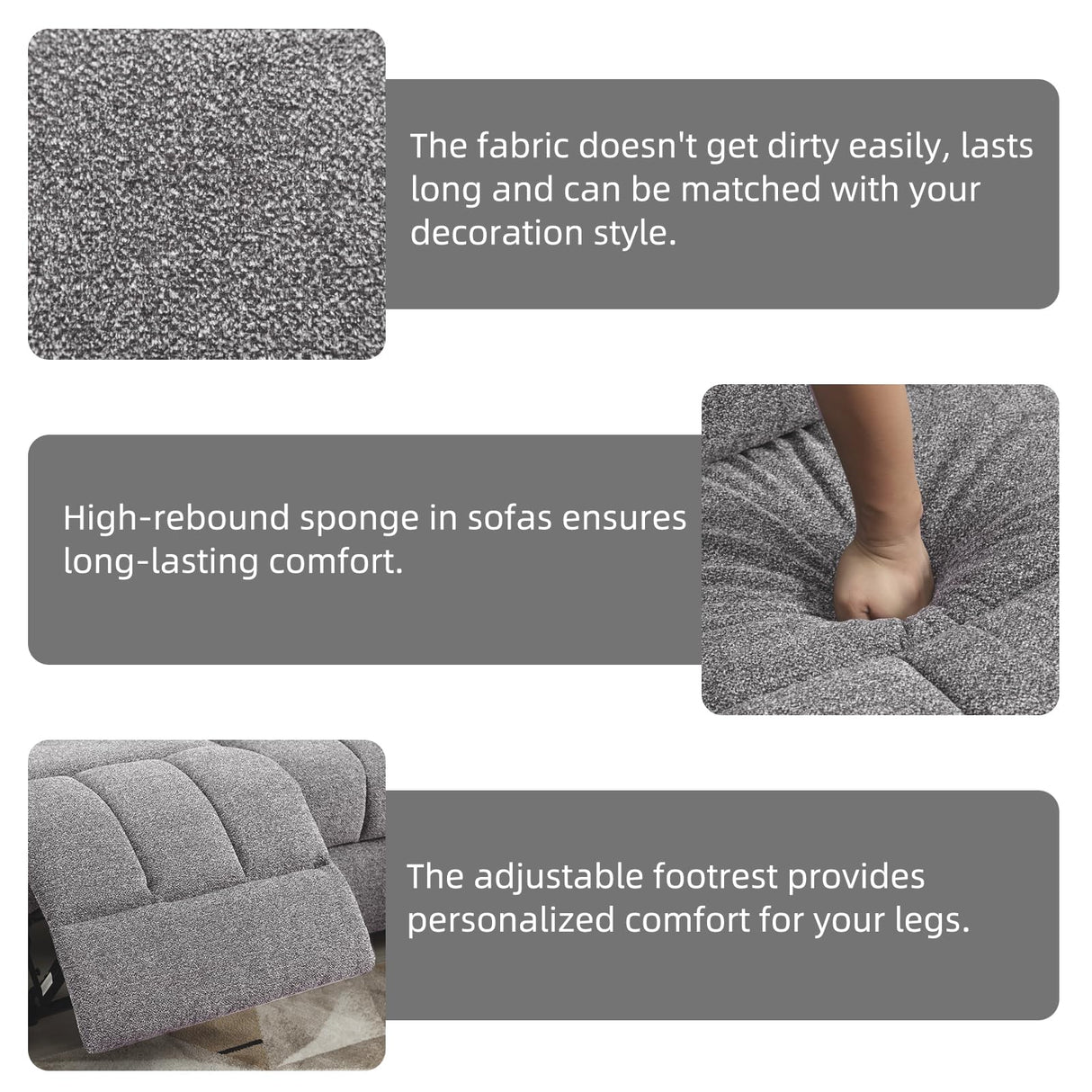 CANMOV Manual Fabric Reclining 3 Seat Sofa Couch with 2 Cup Holders, 3 Seater Recliner Sofa Couch with Armrest and Pockets for Living Room, Bedroom Furniture, Gray CANMOV