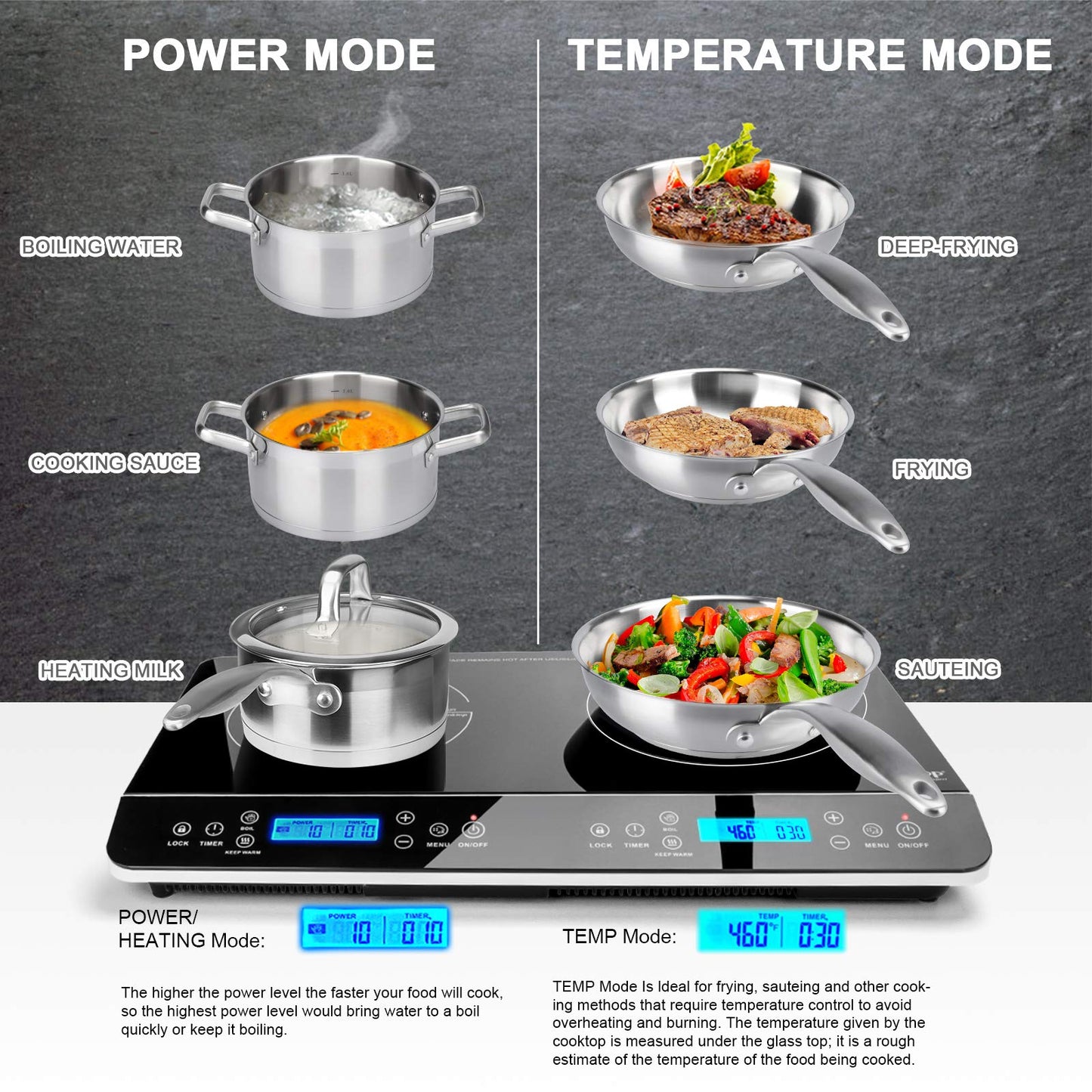 Duxtop LCD Portable Double Induction Cooktop 1800W Digital Electric Countertop Burner Sensor Touch Stove, 9620LS/BT-350DZ