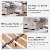 RedLemon Farmhouse King Size Bed Frame w/ 54" Tall Geometric Headboard, Rustic Wood Platform Bed w/ 2 Large Storage Drawers, Wood Slats Support, Noise Free, No Box Spring Needed, Antique Brush White RedLemon