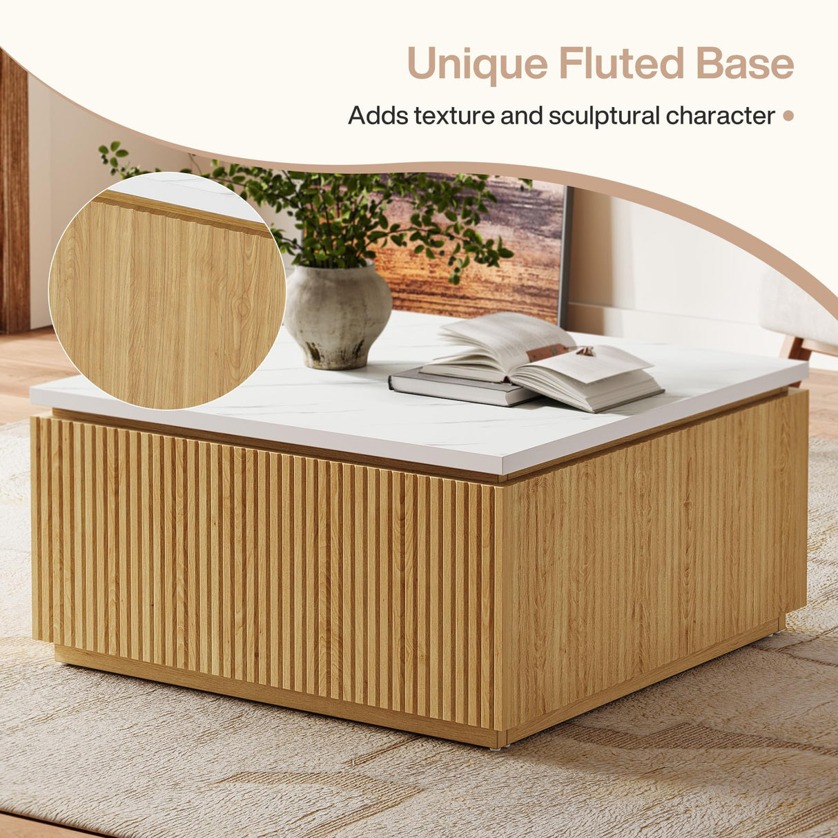 Tribesigns 31.5" Square Coffee Table, Modern Wood Center Table Cocktail Furniture for Living Room, White & Brown Tribesigns
