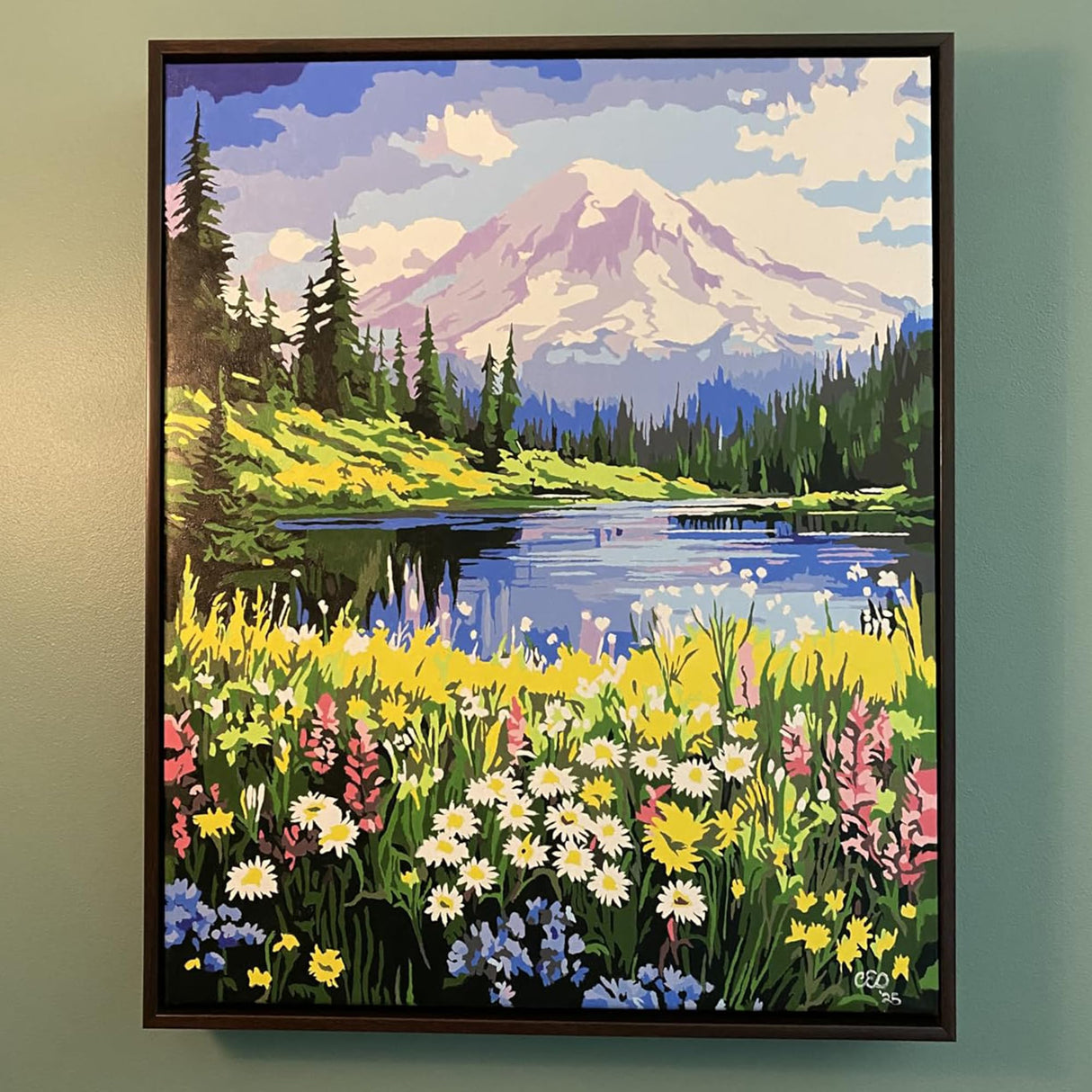 ARNLRDYA Paint by Numbers for Adults Mount Rainier National Park, Snow Mounta Forest Paint by Number Kits, Flowers Lake Scenery Acrylic Painting for Gift Home Wall Decor(16x20inches, Unframe) ARNLRDYA
