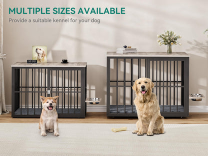 YITAHOME 88.6" Large Corner Dog Crate Furniture for 2 Dogs, 4 Combination Forms Wooden Dog Kennel with 360° rotatable Dog Bowls & 3 Doors,Dog Crate Furniture TV Stand for Medium Large Dog, Grey