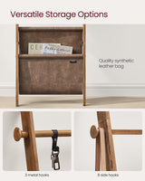 VASAGLE Blanket Ladder for Living Room, 5-Tier Wooden Ladder Shelf, Decorative Farmhouse Blanket Rack with Synthetic Leather Bag, Metal Hooks, Side Hooks, for Bedroom, Caramel Brown ULLS022K01 VASAGLE