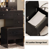 IRONCK Vanity Desk with LED Lights Mirror and Charging Station, Makeup Vanity Table with Jewelry Armoire, Storage Bench, and 11 Drawers,Black IRONCK