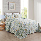 Travan 3-Piece Quilt Set Quilted Bedspread Lightweight Coverlet Set Garden Style Floral Printed Oversized Quilted Bedding Set with Shams for All Season, Exquisite, Queen Size Travan