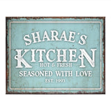 Pattern Pop - Personalized Kitchen Sign - Custom Name Wood Wall Sign - Rustic Farmhouse Decor - Hot and Fresh, Seasoned with Love, EST Year - 8 x 12 In (Mint) Pattern Pop