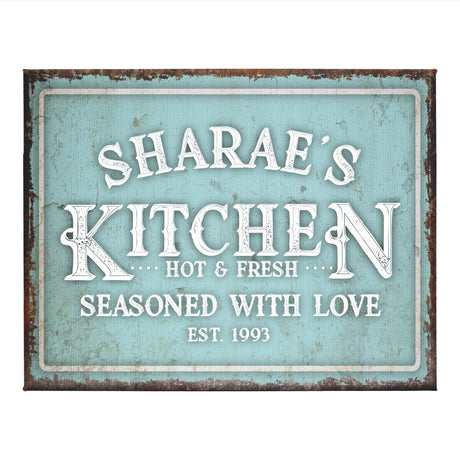 Pattern Pop - Personalized Kitchen Sign - Custom Name Wood Wall Sign - Rustic Farmhouse Decor - Hot and Fresh, Seasoned with Love, EST Year - 8 x 12 In (Mint) Pattern Pop