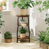 Yuede Small Round Side Table, 3-Tier End Table with Storage Shelf, Slim Sofa Table Coffee Table, Sturdy & Easy Assemble Nightstand for Small Spaces, Living Room Bedroom Corner, Rustic Brown Yuede