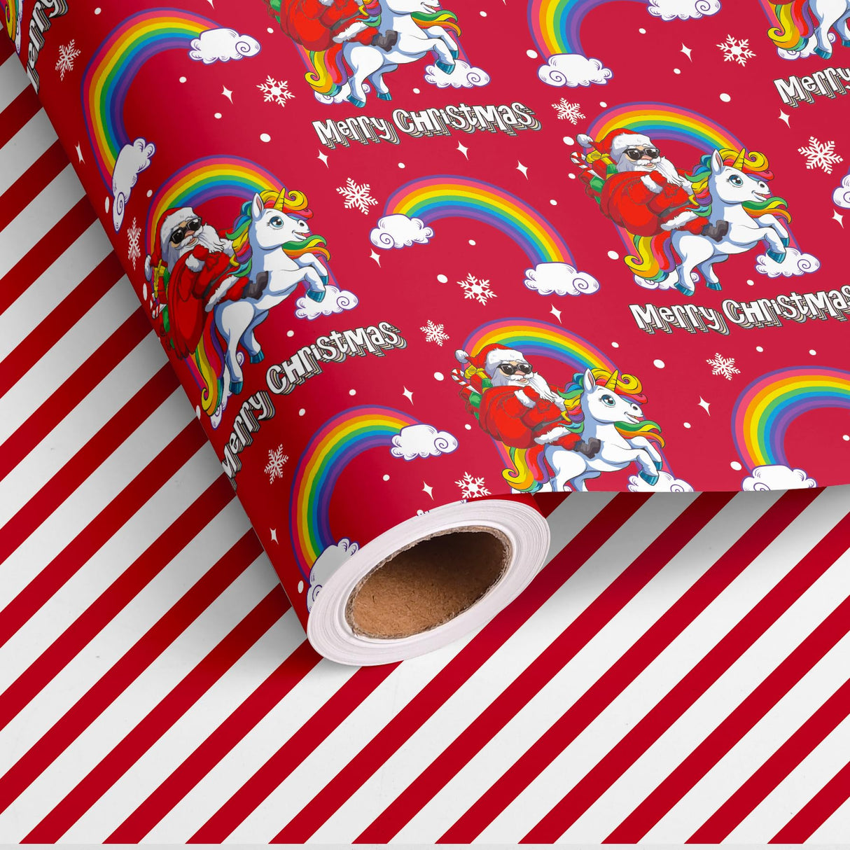 Vnaaem Reversible Christmas Wrapping Paper - Mini Roll - 17 Inches X 33 Feet - for Boys Girls Kids - Red Christmas Santa Unicorn Pattern Great for Holiday Birthday, Party, Baby Shower Vnaaem