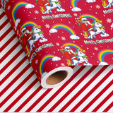 Vnaaem Reversible Christmas Wrapping Paper - Mini Roll - 17 Inches X 33 Feet - for Boys Girls Kids - Red Christmas Santa Unicorn Pattern Great for Holiday Birthday, Party, Baby Shower Vnaaem
