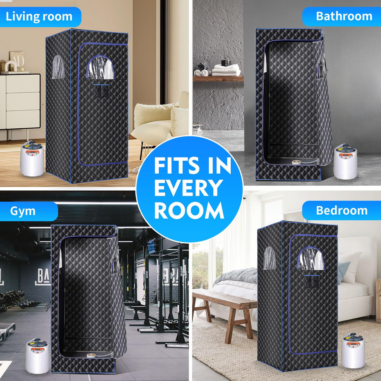 Portable Sauna Box,Steam Sauna Tent for Home Spa,Large Space Personal Home Sauna Tent Full Body with 3 L 1100 w Steamer,Chair,Foot Massager,Remote Control Included (Black) Linego